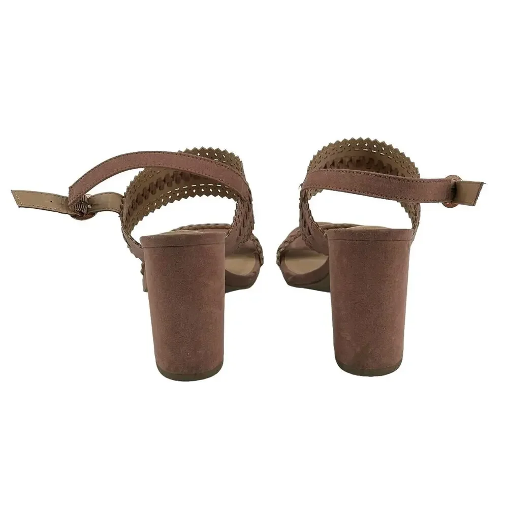 Lauren Conrad Sandals Womens 9.5M‎ Mauve Streusel Slingback Laser Cut Block Heel